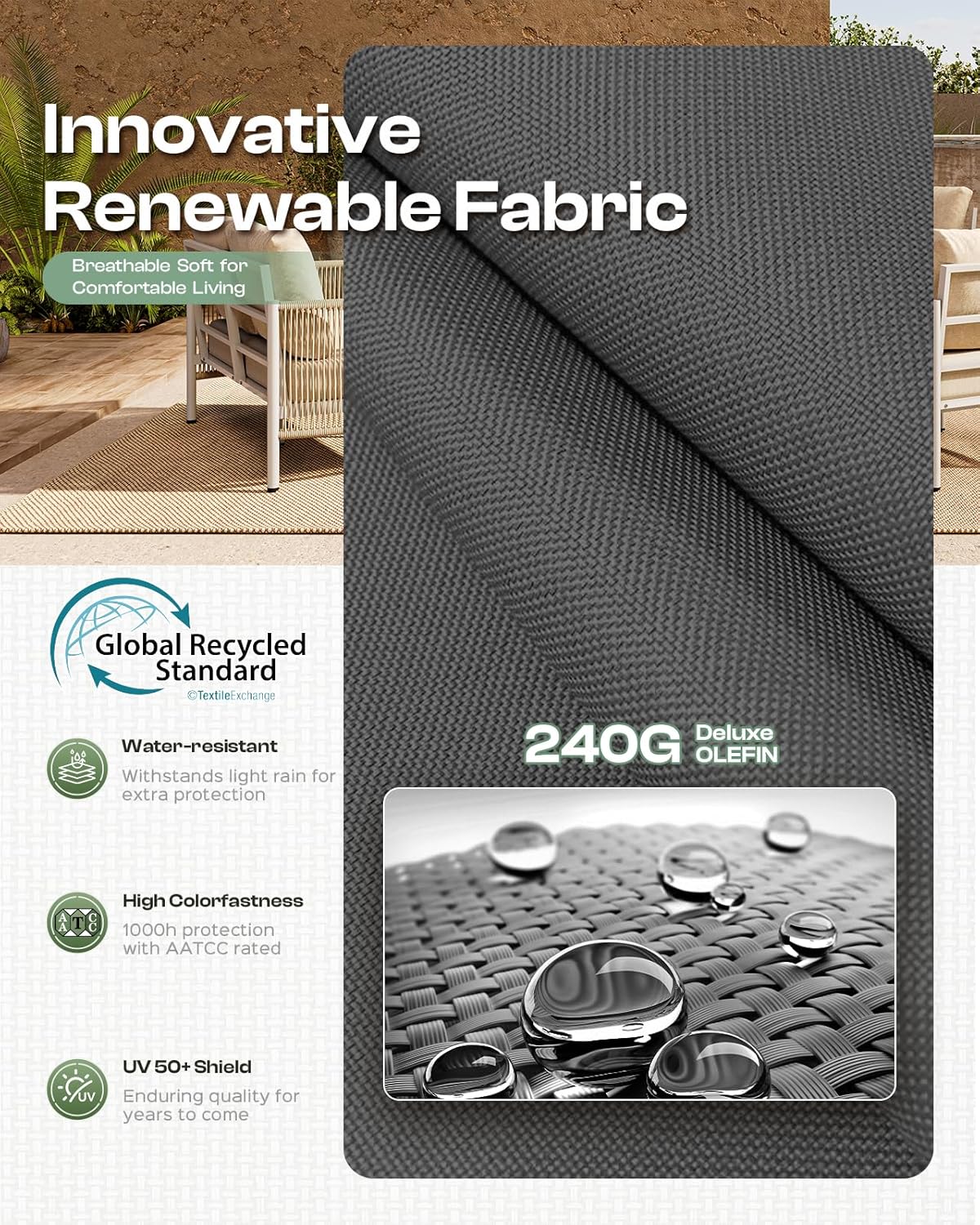 Aluminum Outdoor Patio Furniture Set, HDPE Rope 4 Piece Modern Sectional Conversation Sets with Dual-Layer Coffee Table, All Weather Patio Couch Sofa with Thick Cushions, Gray Frame, Charcoal