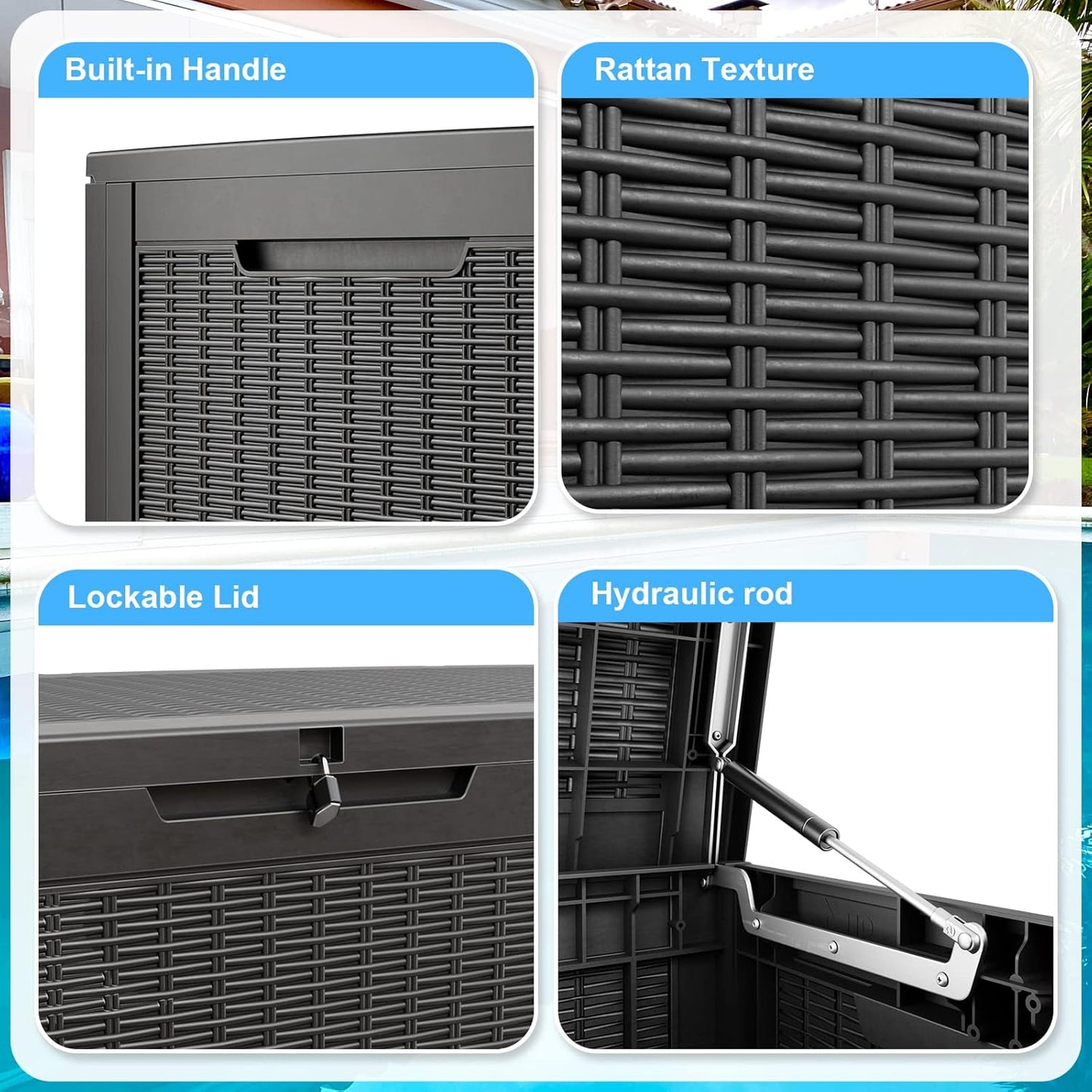 100 Gallon Waterproof Outdoor Storage Box,Resin Deck Box,Lockable Outside Storage Box Container for Patio Furniure,Garden,Tools (100 Gallon,Black)