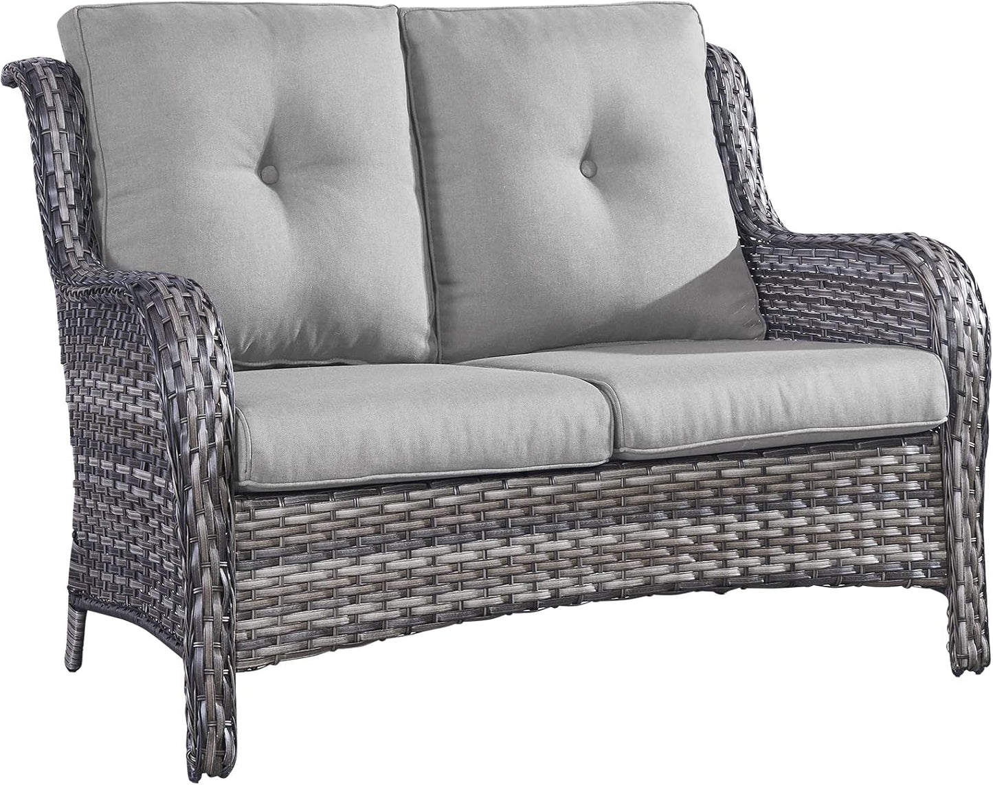 Outdoor Loveseat Small Patio Furniture 2 Seater Sofa Brown Wicker Couch Rattan Settee for Single-Family House