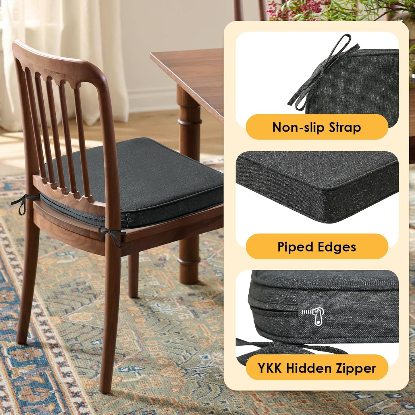 Outdoor Round Corner Seat Cushion, 17"x16"x2", Set of 4, Non Slip Seat Cushion Pads with Removable Cover for Patio Furniture, Garden Yard Lawn, Charcoal Gray