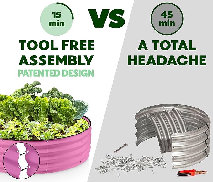 Round Galvanized Raised Garden Bed // 4×4×1 ft (2-Pack) Galvanized Raised Garden Beds Outdoor for Gardening, Vegetables, Flowers // Patented Tool-Free Design Round Planter (Pink)