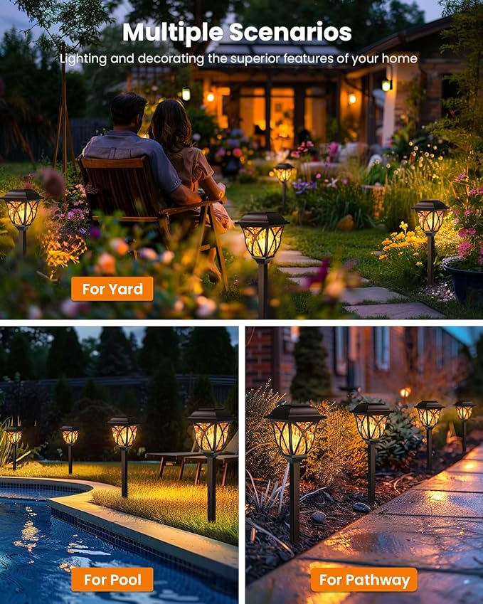 Solar Lights Outdoor, Solar Torch Lights with Flickering Flame, Solar Powered Outdoor Decorations Waterproof, Tiki Torches for Garden Yard Path Patio Porch Outside Decor (8 Pack)