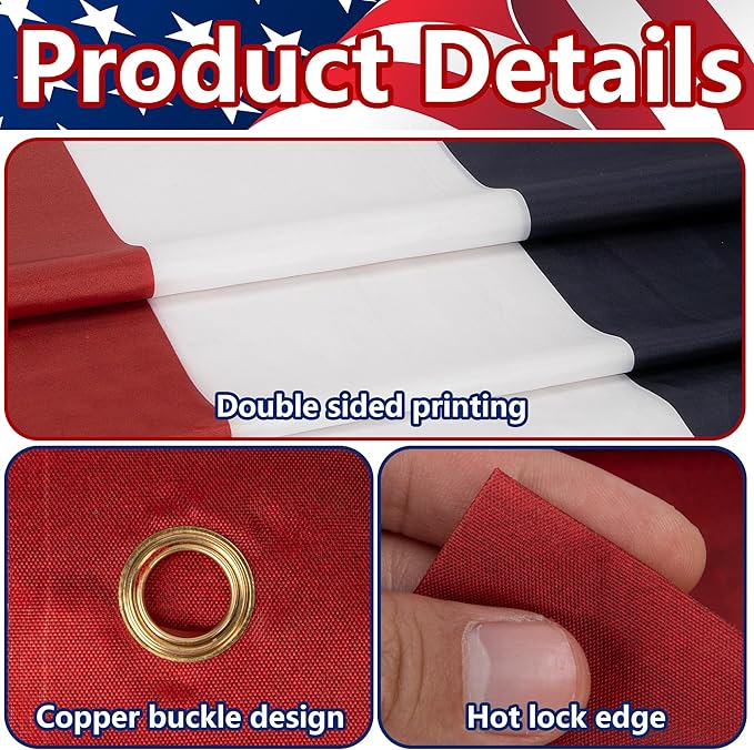 EBaokuup 20x2 Ft American Flag Bunting-4th of July Banner Decor Red, White & Blue Stripe Flag-Large Patriotic Bunting US Flag Decorations for Independence Day Outdoor Porch Garden