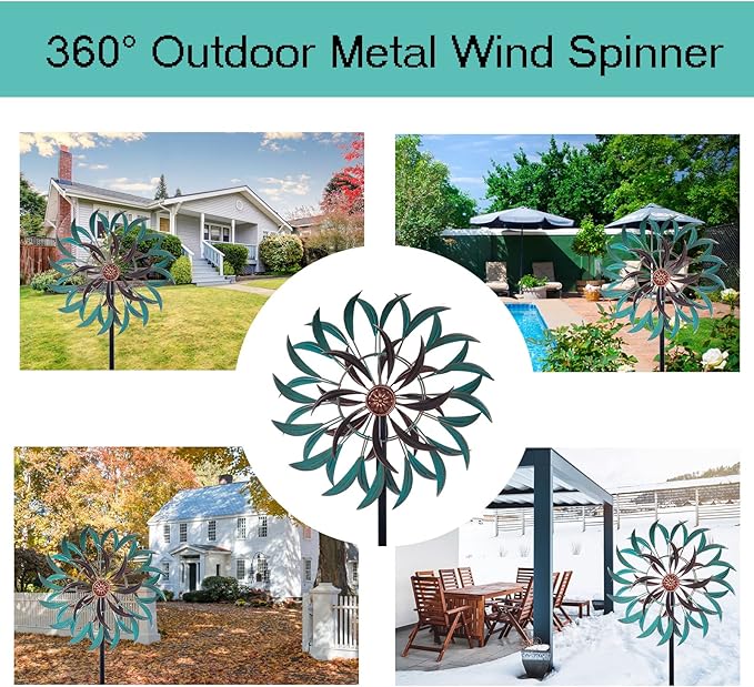 VEWOGARDEN 360° Outdoor Wind Spinner, Wind Sculpture Spinner with Metal Stake, Yard Art Decor for Patio, Lawn & Garden 63 * 13