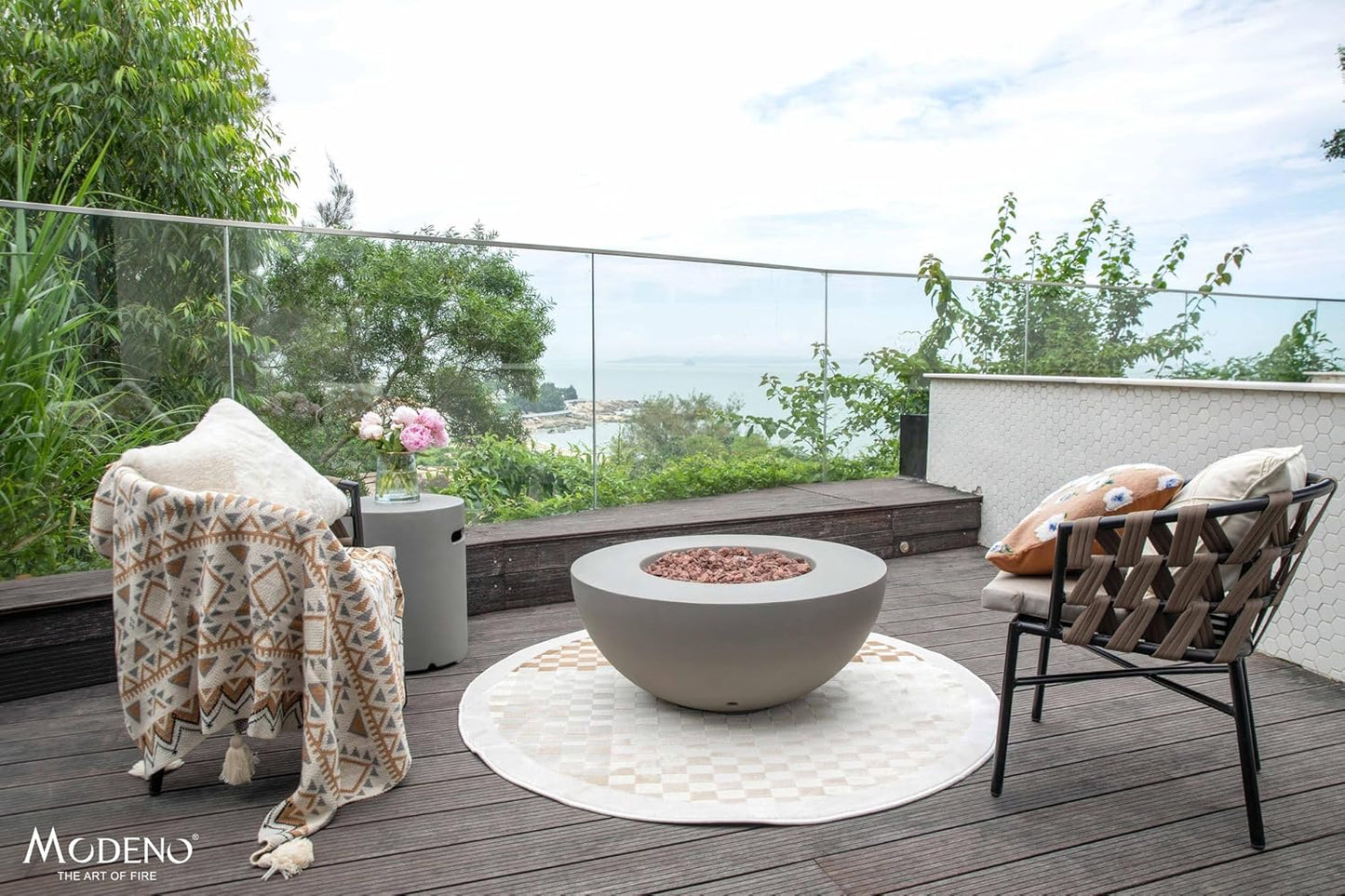 AMS Fireplace | Modeno | Roca | Firepit Table | Cover and Lava Rocks Included | (Fuel: Natural Gas - Light Gray)