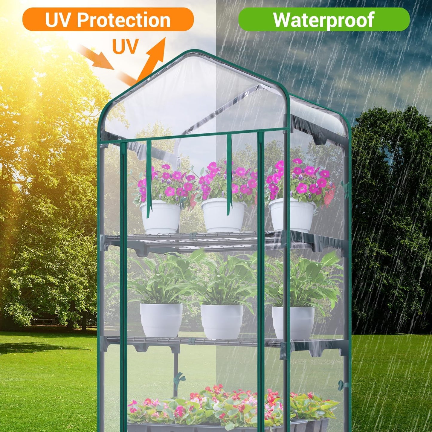Mini Greenhouse for Outdoors Indoor: Ohuhu Small Plants Green House with 5 Tier Shelves, Portable Plastic Greenhouses with Heavy Duty Transparent PVC Cover for Garden Patio Backyard Porch Balcony
