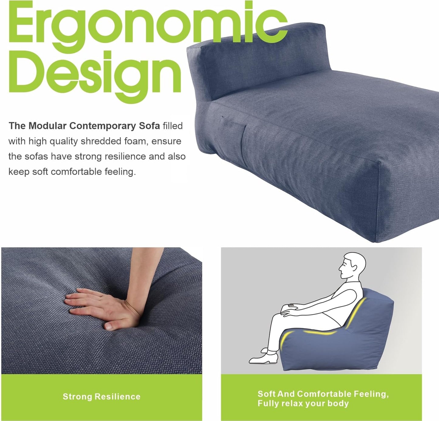 Outdoor Bean Bag Lounger Chair, Big Comfy Outdoor Daybed for Sunbathing and Tanning - Water-Resistant Patio Chaise and Pool Sun Lounger Furniture for Beach Deck (Denim Blue)