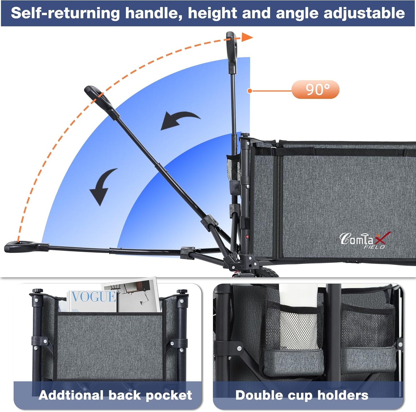 Collapsible Wagon Cart Foldable with Big Wheels Brakes, 250lbs Folding Utility Lightweight Garden Wagon, Portable Grocery Cart for Camping Shopping Sports Pets, Grey