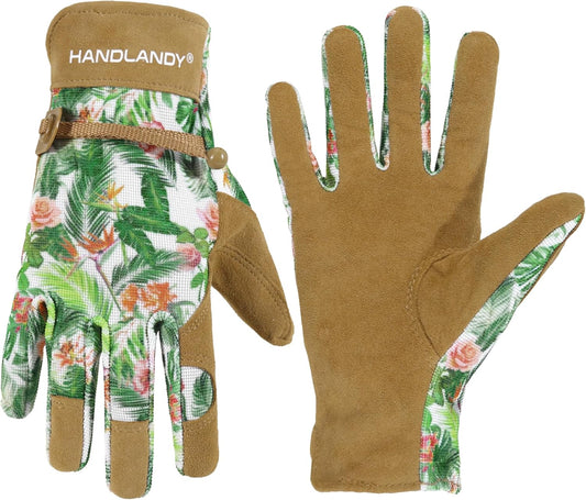 HLDD HANDLANDY Work Gloves for Women and Ladies, Leather Gardening Gloves Flexible Mechanic Working Gloves
