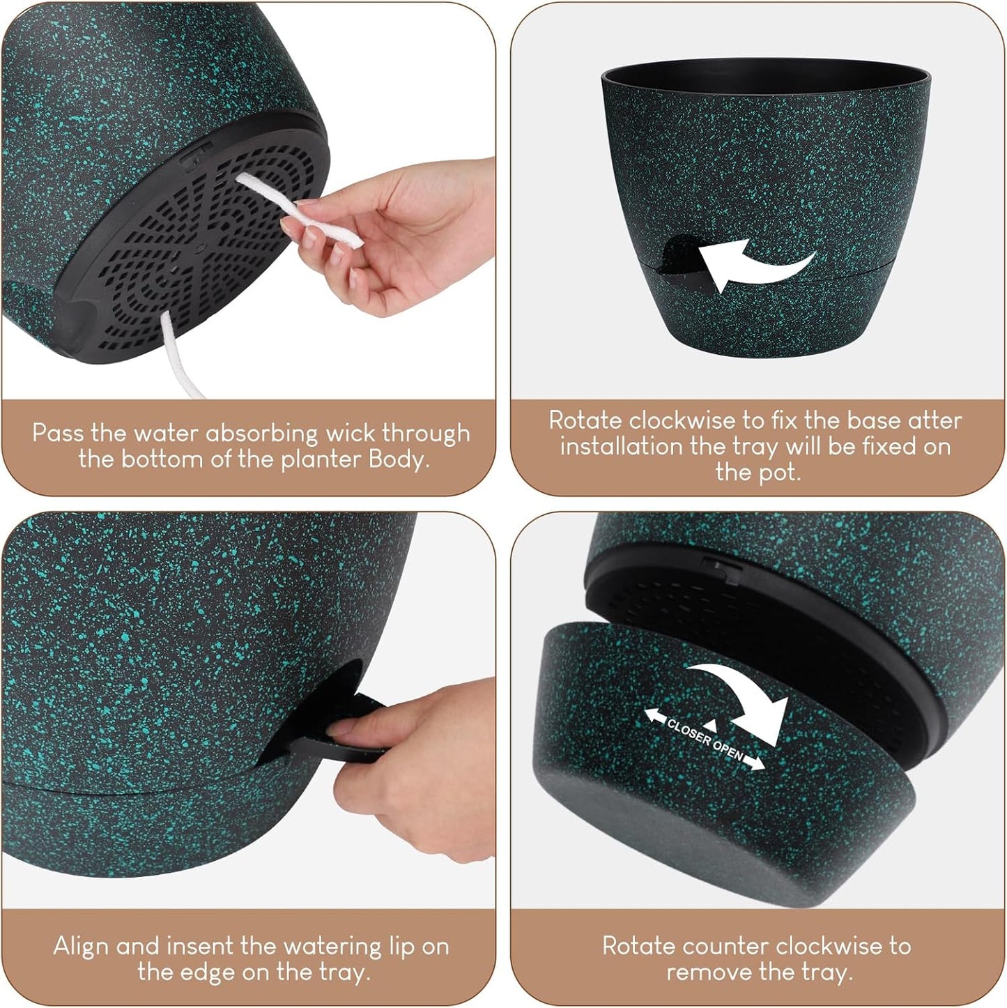 Plant Pots 10/9/8/7.5/7 inch, Self Watering Planters with Drainage Holes & Saucers for Indoor and Outdoor Plants (Green Speckles)