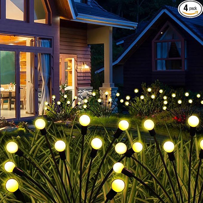 Solar Garden Lights Outdoor, 4 Pack 40 LED Solar Firefly Lights Waterproof, Sway by Wind, Solar Swaying Light for Yard Patio Backyard Garden Planter Flower Bed Pathway Outdoor Decoration (Warm White)