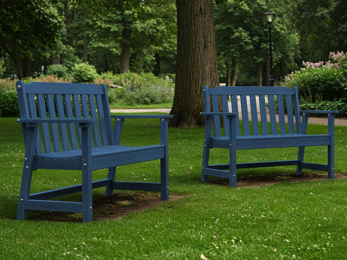 Ciokea 46" Heavy Duty Outdoor Bench Set of 2, HDPE Weatherproof Garden Bench, 2-Person Memorial Benches with 660 Lbs, Waterproof Patio Porch Benches for Outside Business Office Backyard, Navy Blue