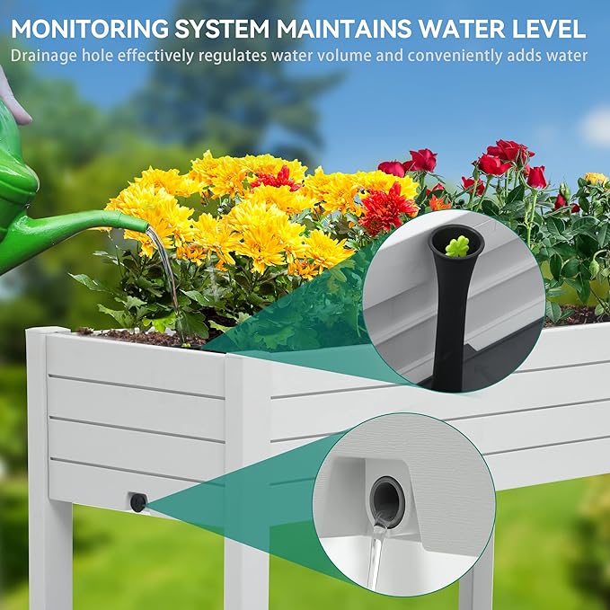 YITAHOME 43.3x17.7x34 in Elevated Garden Bed, Outdoor Plastic Planter Box with Wheels, Legs, Drain Plug, and Storage Shelf for Plants, Vegetables, Flowers, Herbs, Grayish-White