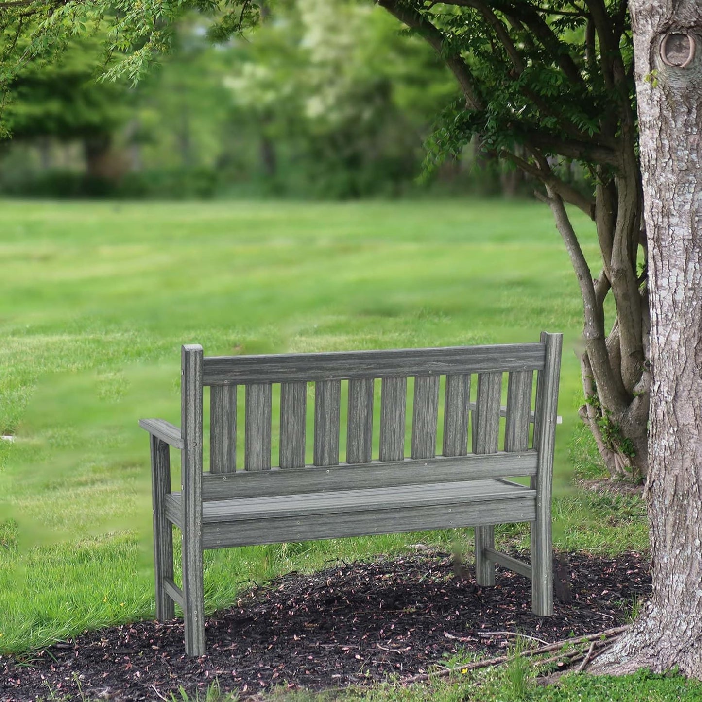 Outdoor Bench, 2-Person Garden Bench, Poly Lumber Patio Bench for Outdoors, Porch, and Park (Grey)