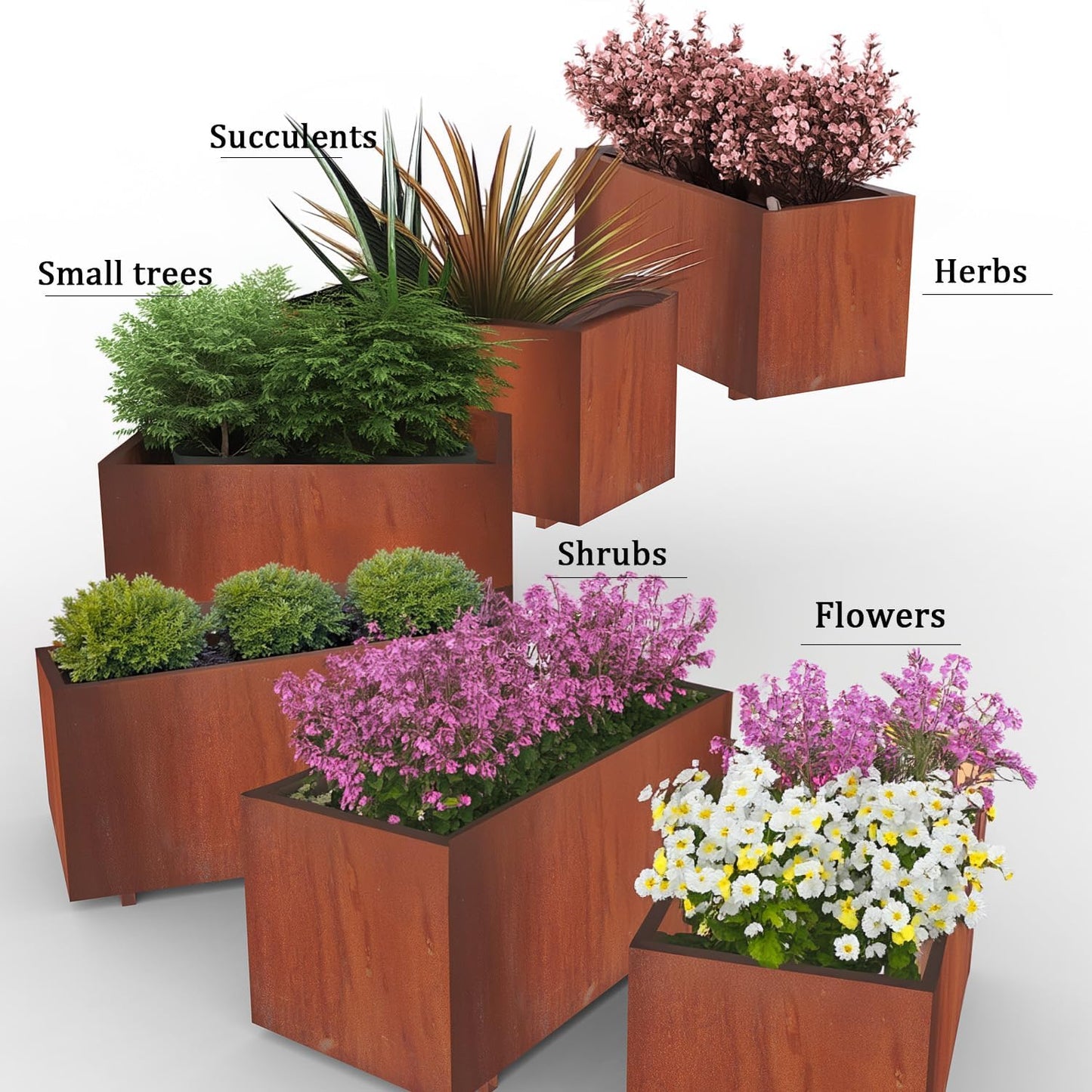 Corten Steel Planter w/Rust Patina Finish, Perfect for patios, terraces, and Commercial or Residential Settings, Cube Planter, 40in x 20in x 20in Outdoor Box beautifies Flowers, Trees, shrubs
