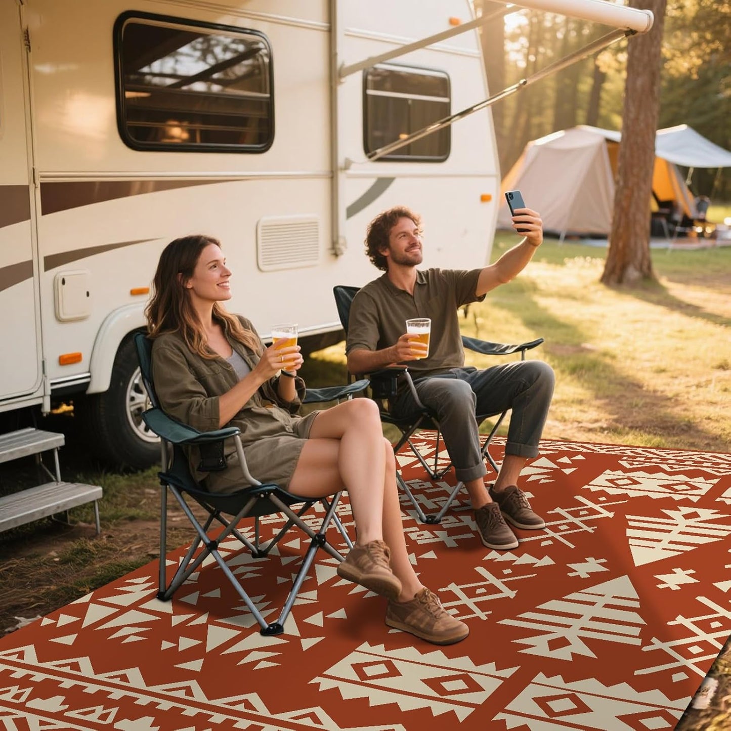 WILDROOTS 4x6 Feet Plastic Exotic Red Outdoor Rug, Stain Resistant Waterproof Reversible Outdoor Patio Rug, Fade Resistant Camping Rug