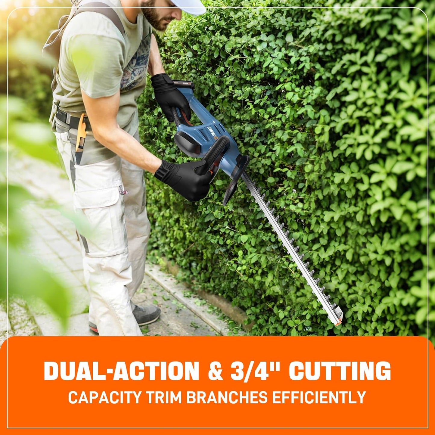 SENIX HTX2-M-0 X2 20 Volt Max* 18-Inch Battery Powered Cordless Hedge Trimmer with Brushless Motor, Double-Sided Dual Action Blades, 3/4" Cutting Capacity, Tool Only, Battery Not Included