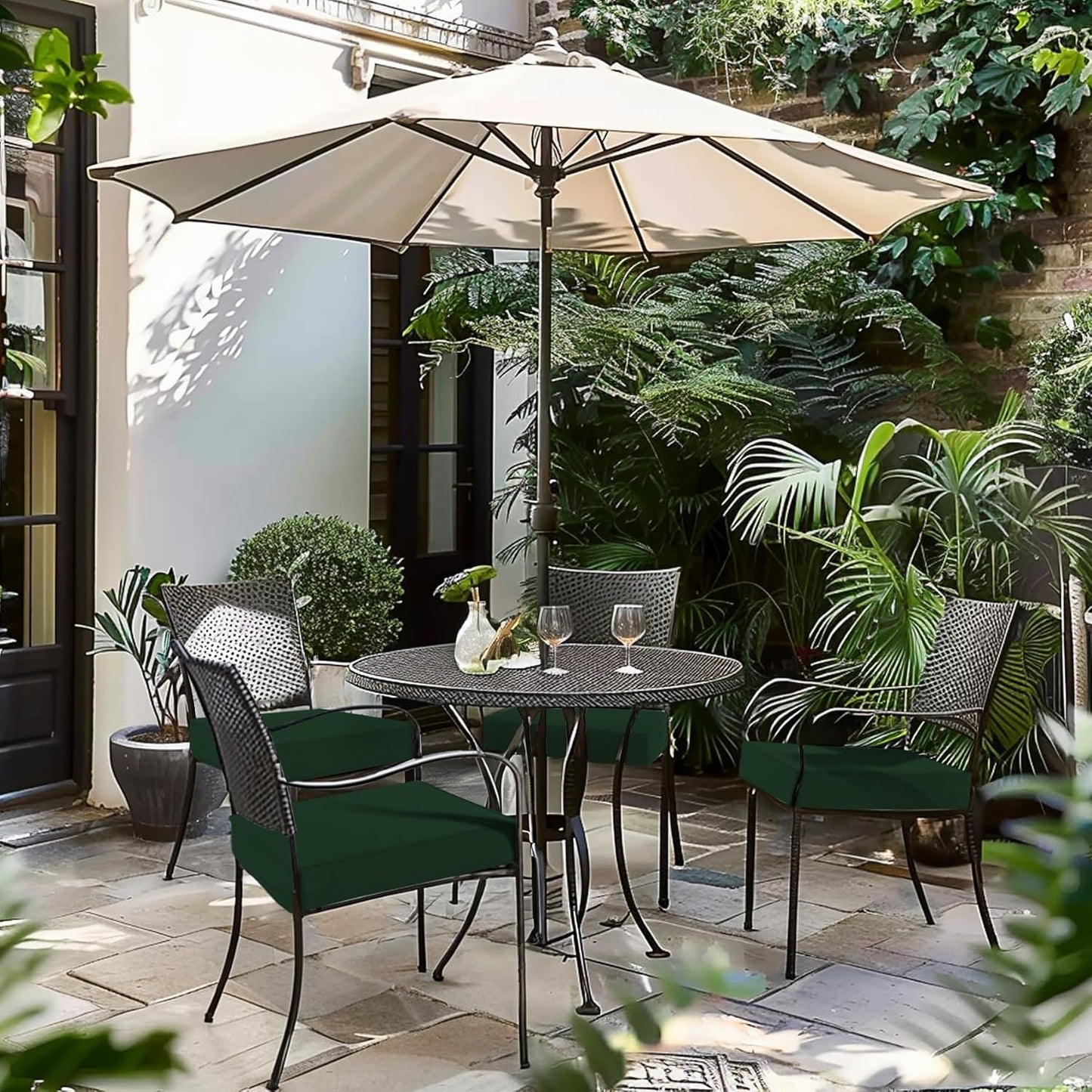 Favoyard Patio Chair Cushions 18 x 18 x 3 Inch Waterproof Outdoor Seat Cushions for Patio Furniture 3-Year Color Fastness Garden Sofa Couch Chair Pads with Handle & Adjustable Straps Set of 2, Green