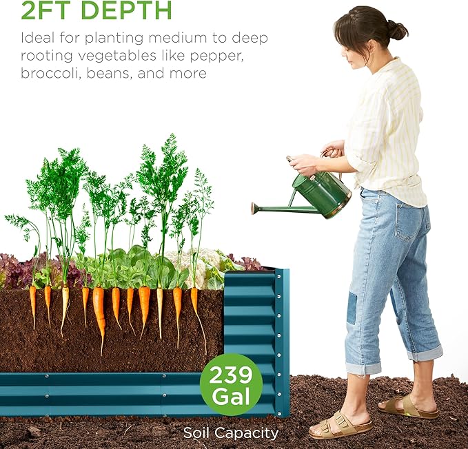 Best Choice Products 8x2x2ft Outdoor Metal Raised Garden Bed, Rectangular Deep Root Planter Box for Vegetables, Flowers, Herbs, and Succulents w/ 239 Gallon Capacity - Peacock Blue