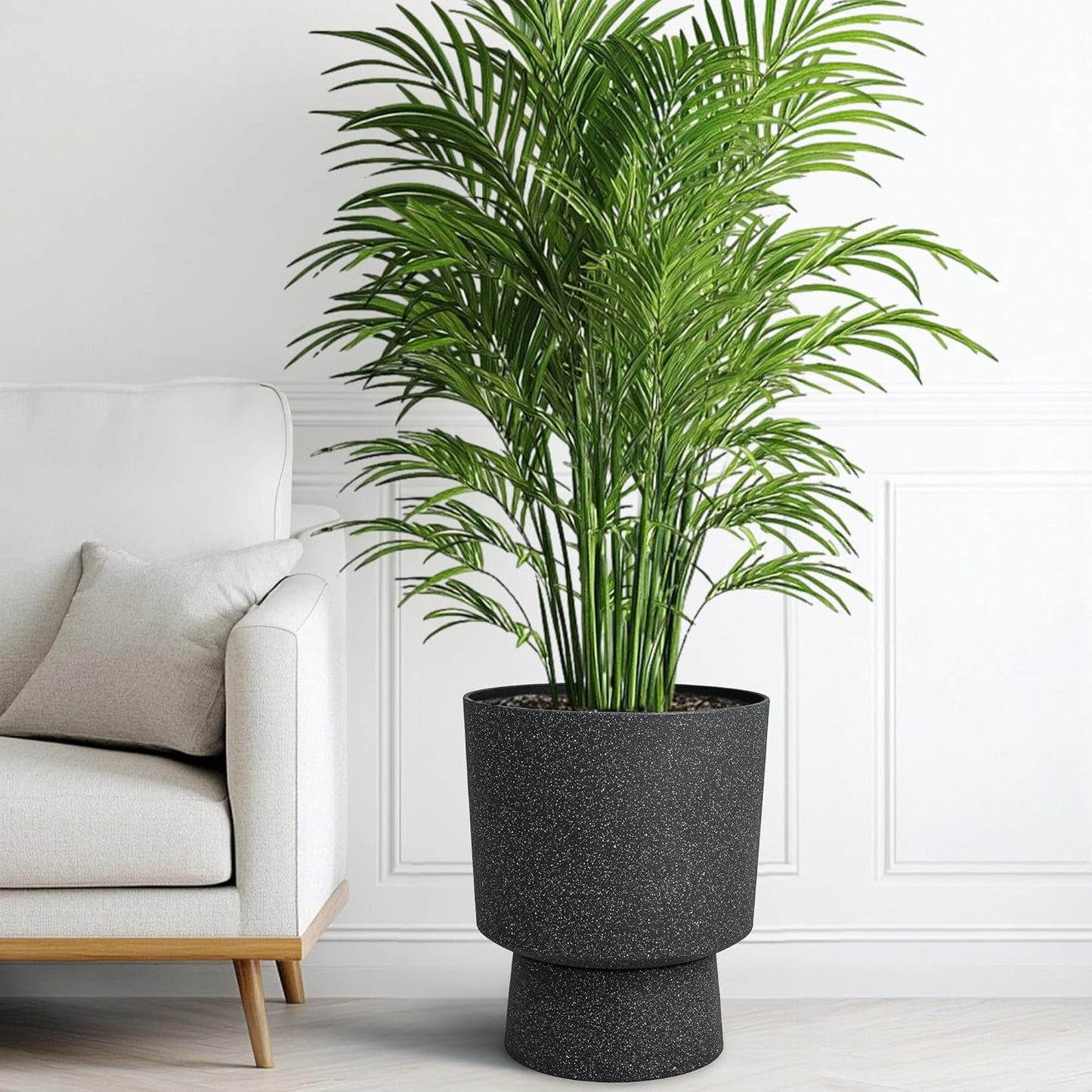 16.75"H Urn-Style Tall Planters, 2-Pack Modern Large Flower Pots for Outdoor Indoor, 2-in-1 Design Plant Containers for Garden Patio Yard Balcony Porch or Home Decor, White Terrazzo, UV-Protect