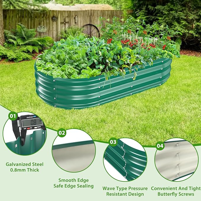 Oval Galvanized Planter Box, Metal Raised Garden Bed - 0.8MM Thick- Ideal for Outdoor Gardening and Planting of Vegetables Flowers Fruits Succulent Plants and Others (Dark Green, 5X2.7X1FT)
