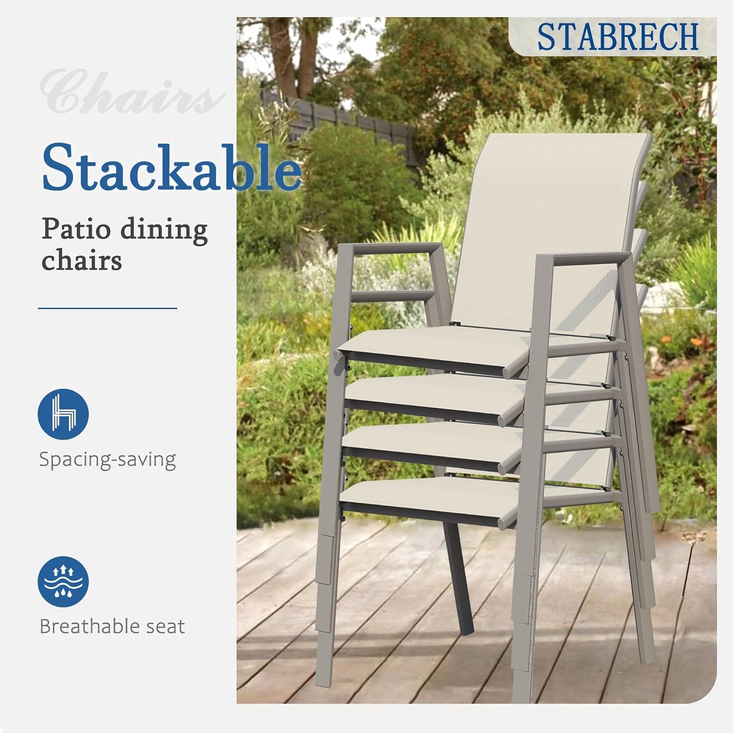 Outdoor Patio Chairs Set of 6, Ivory Beige Stackable Outdoor Chairs, Lightweight Patio Set with High Back, Metal Dining Chair for Lawn, Garden, Yard and Deck