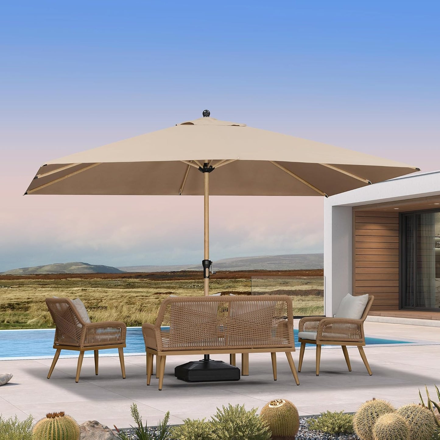 PURPLE LEAF 9' x 11.5' Patio Umbrella Outdoor Table Umbrella Rectangular Aluminum Market Umbrella with 8 Sturdy Ribs & Crank Outdoor Umbrellas for Garden Deck Patio, Taupe