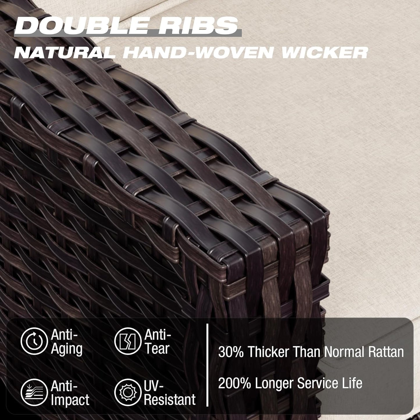 Joyside Wicker Patio Furniture Sets, 6 Pieces Upgraded Large Size Outdoor Furniture with Patio Dining Chairs, 3-Seat Sofa and Outdoor Ottoman, Thick Cushions, Wide Armrest