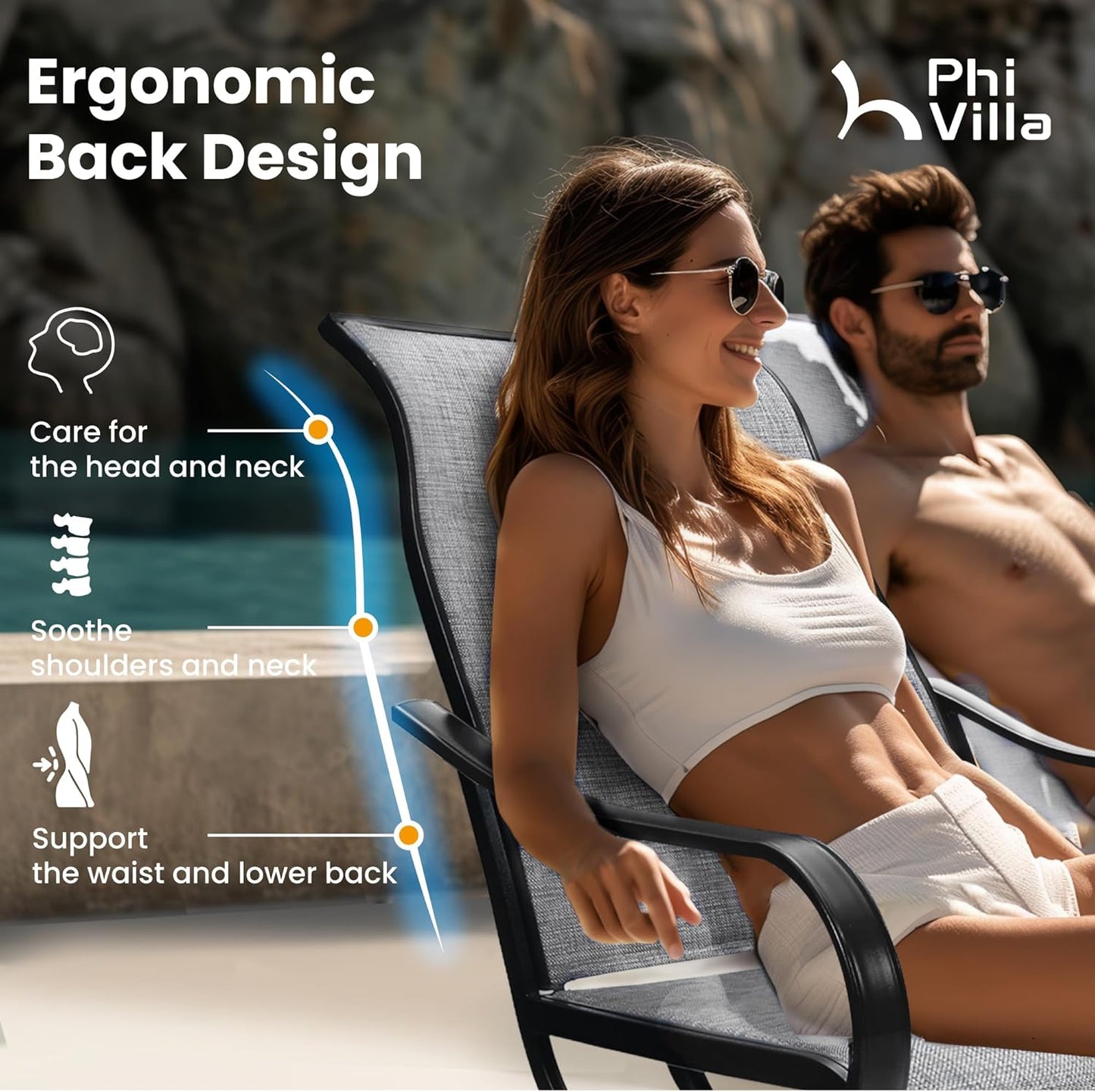 PHI VILLA 5 Piece Outdoor Patio Dining Set with 4 Swivel Dining Chairs & 1 Large Round Dining Table, Gray Textilene Mesh Fabric Chair and Round Metal Table for All Weather Deck Lawn Garden