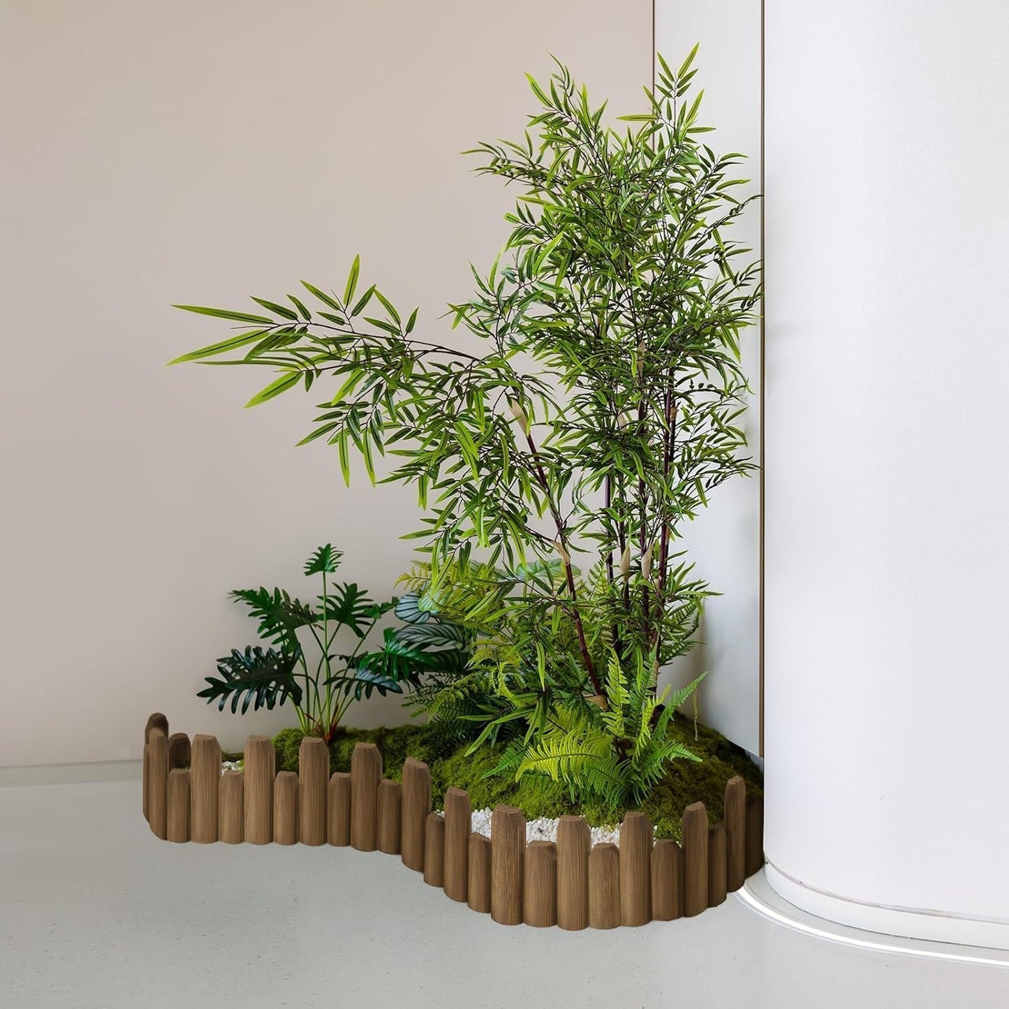 Wood Garden Edging for Landscaping – Staggered Half-Round Wooden Fence Border, Rustic Flower Bed Edging, Natural Pine, 7.9” x 4ft, Outdoor Garden Decor (6 Pack)