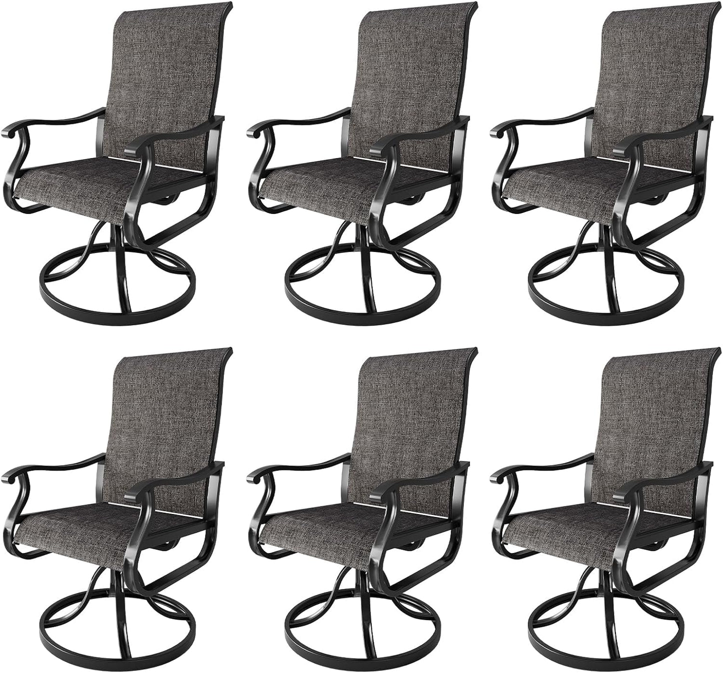 Amopatio Patio Swivel Chairs Set of 6, Outdoor Swivel Rocker Dining Chairs with All Weather Textilene High Back & Metal Frame, for Backyard Deck Lawn Garden (Dark Grey)