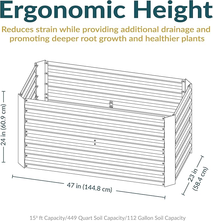 Sunnydaze Galvanized Raised Garden Bed - Metal Raised Bed for Gardening - Outdoor Planter Box for Flowers, Plants, and Vegetables - Silver - 47" W x 23" D x 24" H Rectangle