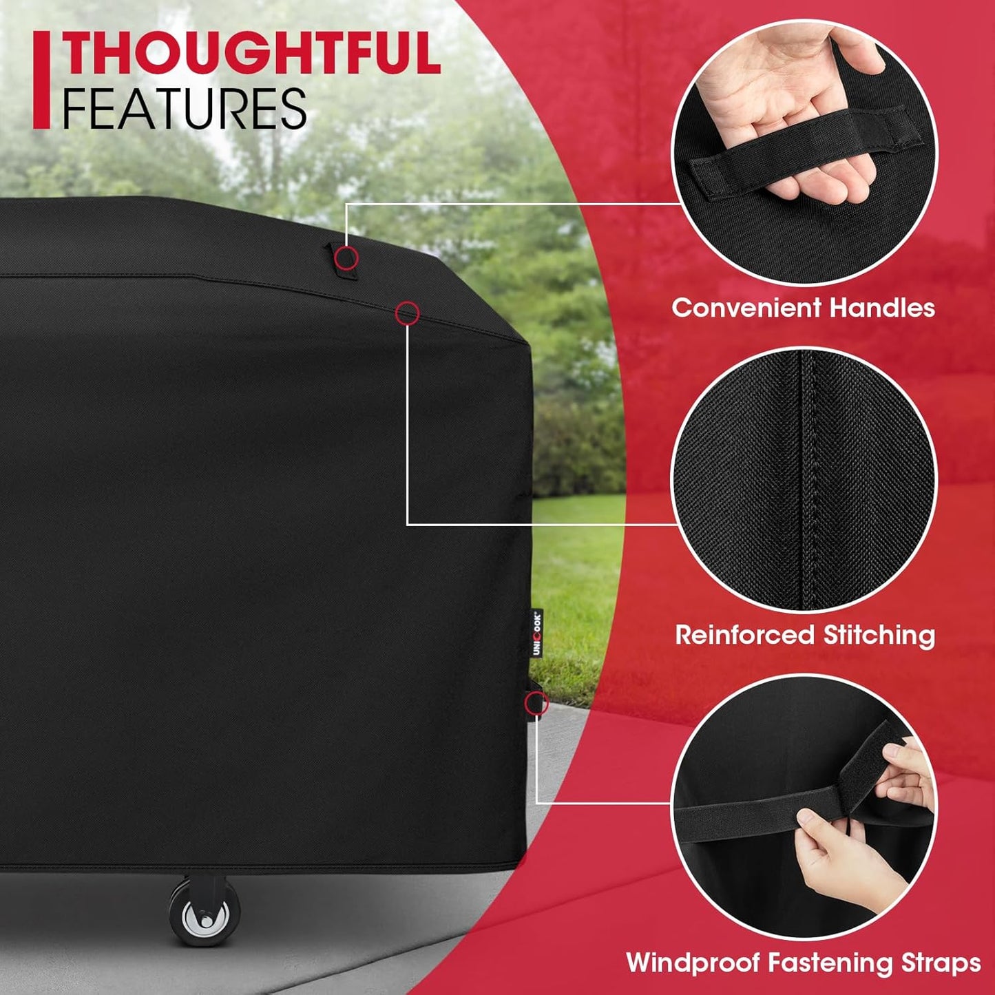 Unicook 75 Inch Griddle Cover for Blackstone 36 Inch Cooking Station with Hood, Large Flat Top Grill Cover with Sealed Seam, Heavy Duty Waterproof, Includes Support Pole