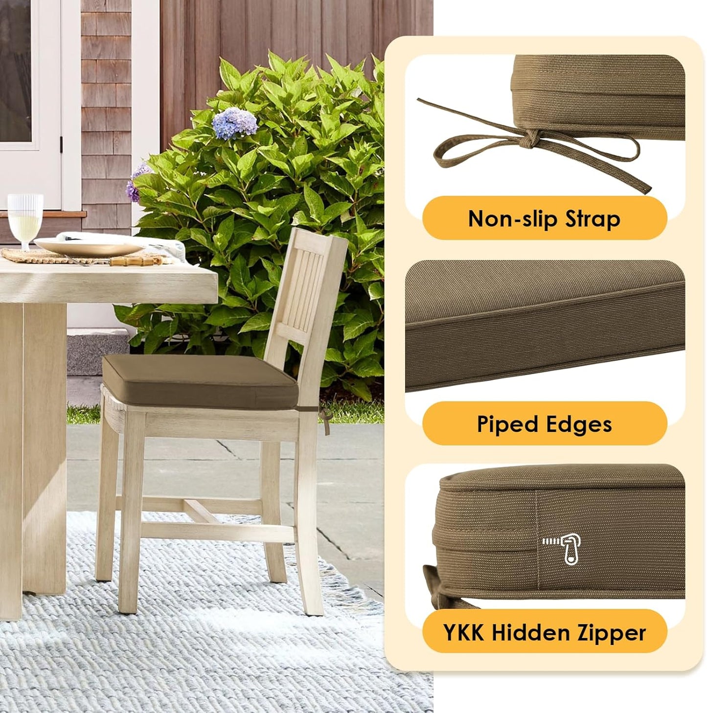 Outdoor Sunbrella Square Corner Seat Cushion, 19"x19"x3", Set of 4, Non Slip Seat Cushion Pads with Removable Cover for Patio Furniture, Garden Yard Lawn, Specrtum Caribou