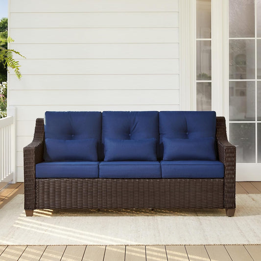 CHITA Wicker Outdoor Furniture Patio Sofa, Oversized 3-Seater Rattan Couch with 5.1'' Thick Cushions and Rust-Resistant Aluminum Legs