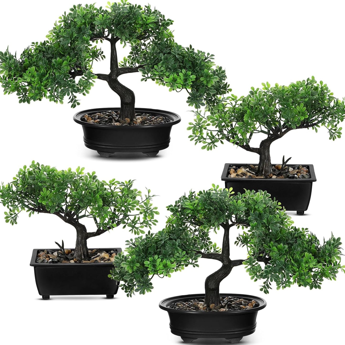 Jexine 4 Pack Artificial Bonsai Tree, Indoor Small Fake Plants in Pots for Home Table Office Desk Bathroom Shelf Bookshelf Bedroom Living Room Farmhouse Decorations