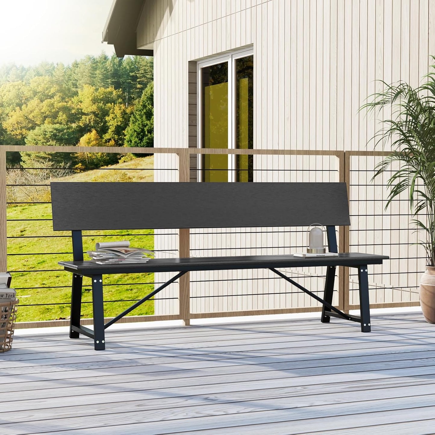 Tangkula 72” Outdoor Bench, Extra Long Patio HDPE Bench for 4 People, 1100 lbs Weight Capacity, Heavy-Duty Patio Picnic Dining Bench for Garden, Porch, Lawn, Backyard & Park