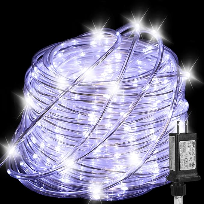 100FT Rope Lights Outdoor, Connectable Trampoline Lights 300LED String Lights Flexible Clear Tube Light Waterproof Rope Light 8 Modes for Camping Yard Pool Canopy Deck Home Outdoor Indoor Decor