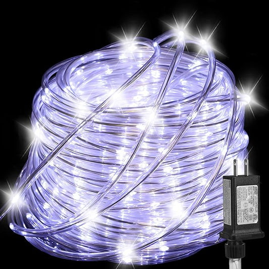 100FT Rope Lights Outdoor, Connectable Trampoline Lights 300LED String Lights Flexible Clear Tube Light Waterproof Rope Light 8 Modes for Camping Yard Pool Canopy Deck Home Outdoor Indoor Decor