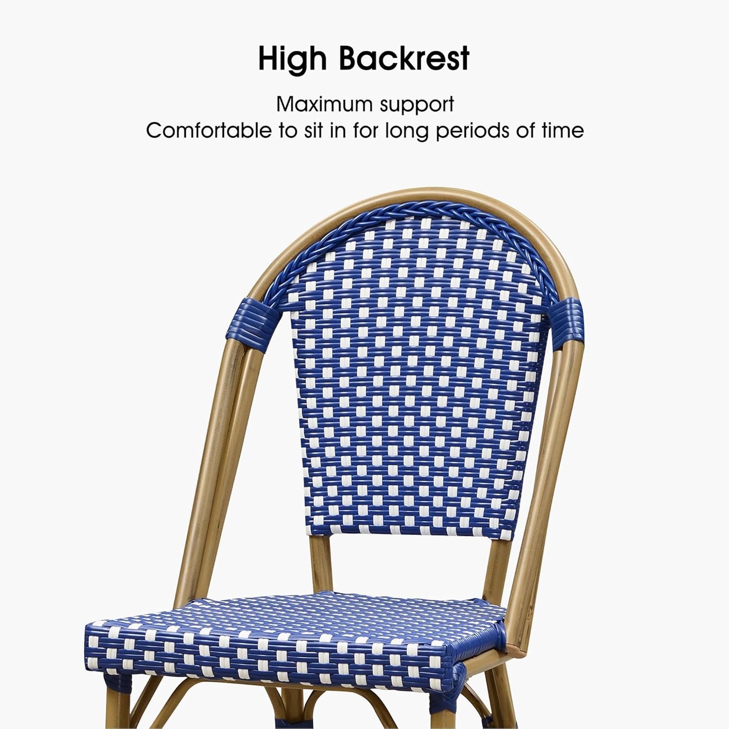 PURPLE LEAF French Bar Stool Set of 4 Bamboo Print Finish Patio Bar Stools with Back Rattan Bar Chairs Wicker Bar Height Stool 30" with Footrest Kitchen Island Stools Outdoor Barstool Royal Blue