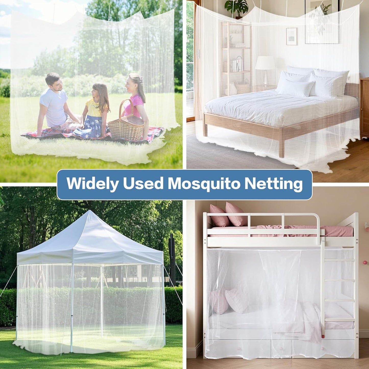 Mosquito Netting for Patio - Extra-Large Mosquito Net for Bed Camping Hammock Porch Garden Outdoor, 2 Openings Design with 1 Storage Bag, 8 Pegs, 8 Stoppers and 8 Pieces of 1.4m Rope