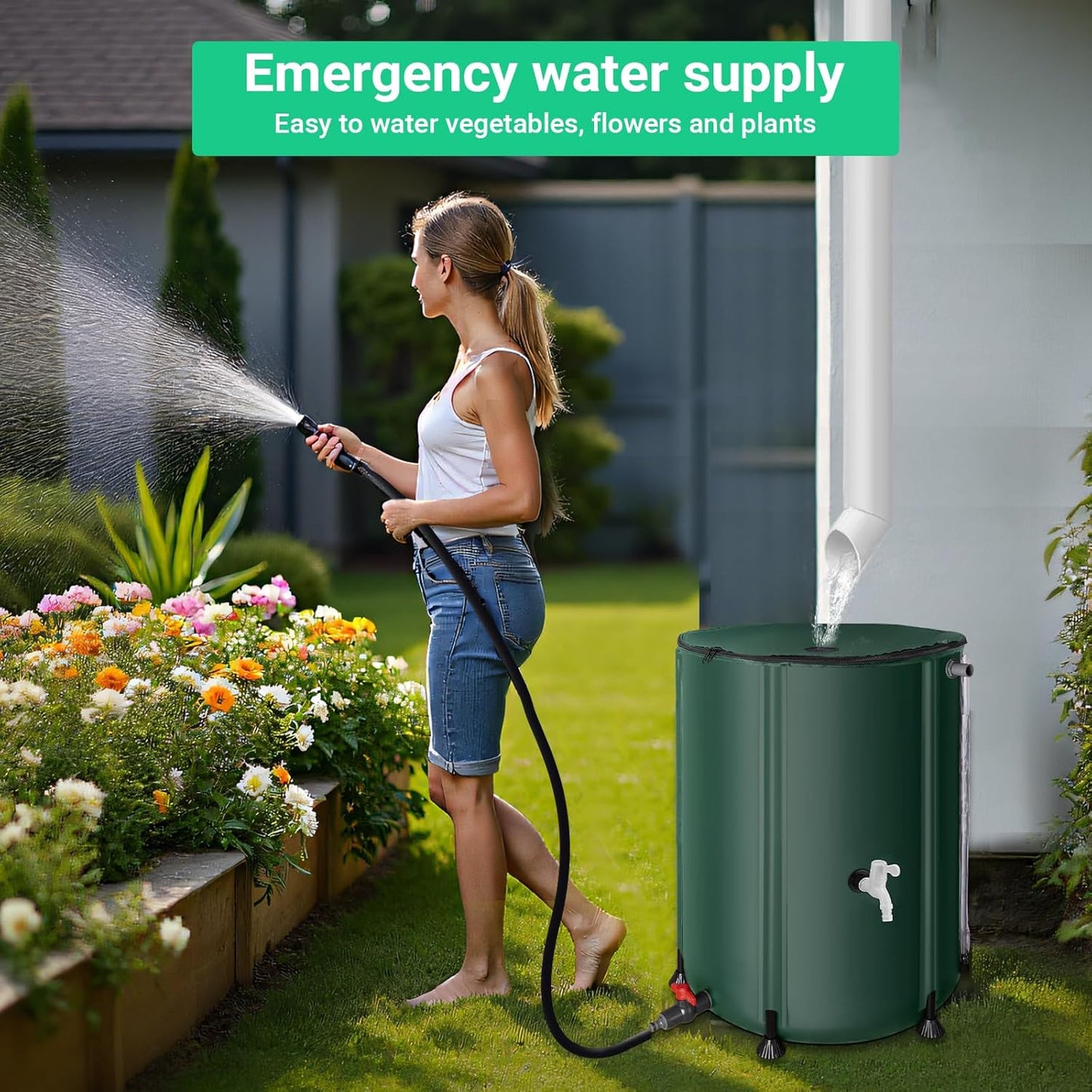 50 Gallon / 200L Rain Barrel, Collapsible Rain Barrels to Collect Rainwater from Gutter with Spigots and Overflow, 500D PVC Portable Rain Water Collection Catching System, Water Catcher Tank