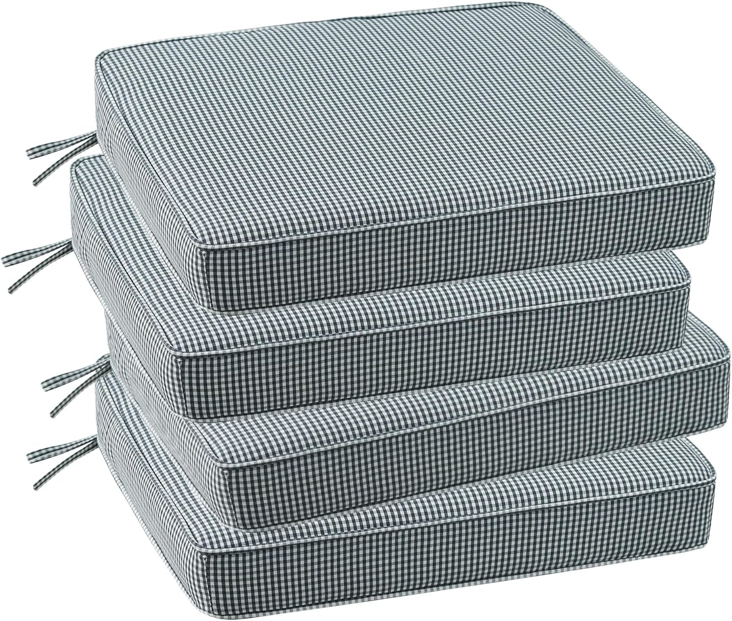 Outdoor Square Corner Seat Cushion, 19"x19"x3", Set of 4, Non Slip Seat Cushion Pads with Removable Cover for Patio Furniture, Garden Yard Lawn, Black White Mini Check