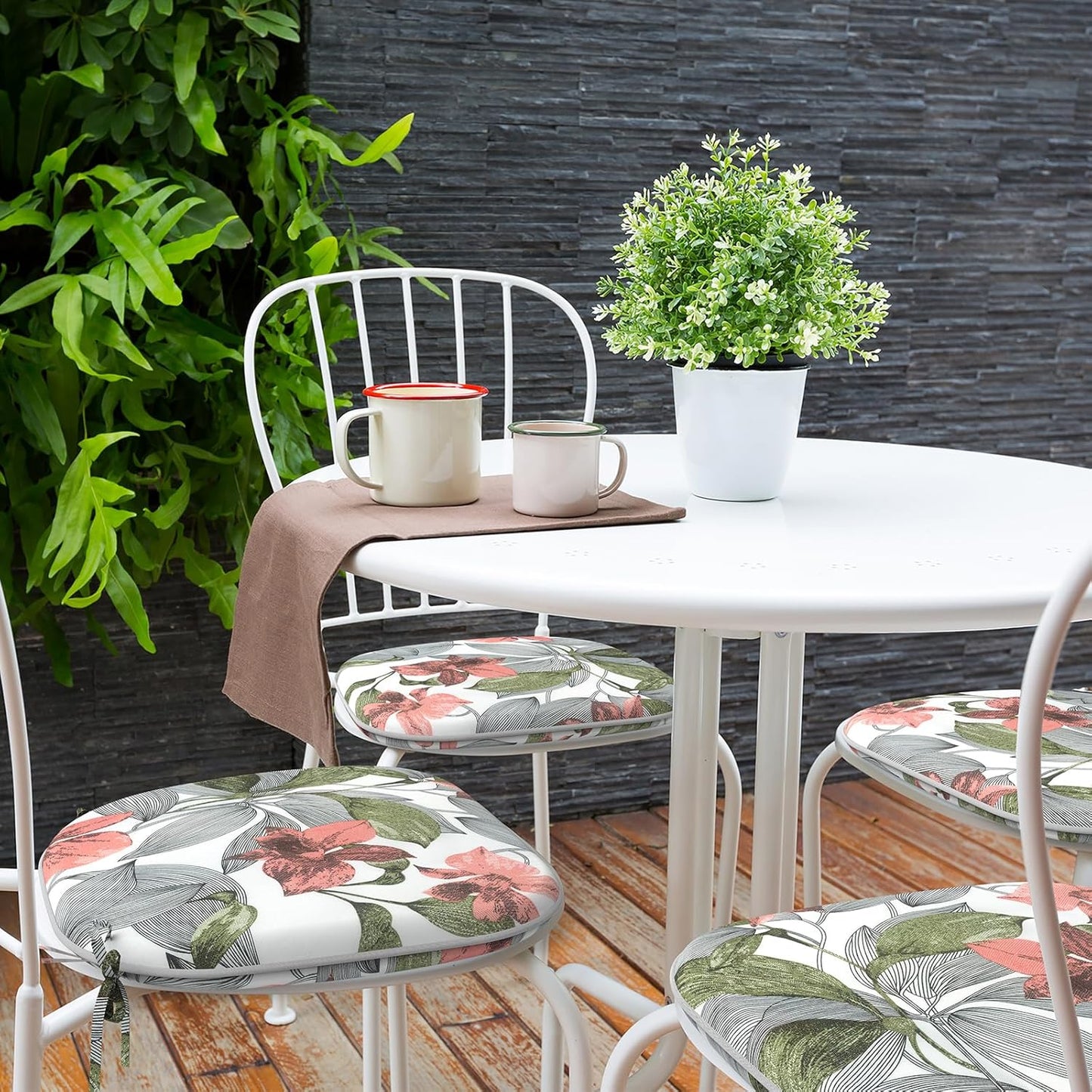 Indoor/Outdoor Chair Cushions 16x17 Inch, Patio Chair Cushions with Ties, All Weather Seat Cushions for Patio Furniture Home Garden Chair Use, Set of 4, Clemens Noir Pink