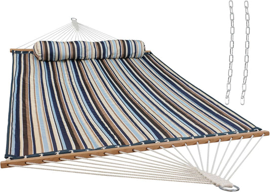 Sunnydaze Quilted Outdoor Hammock with Spreader Bars - Heavy-Duty 450-Pound Capacity Double Hammock for Outside - Ocean Isle