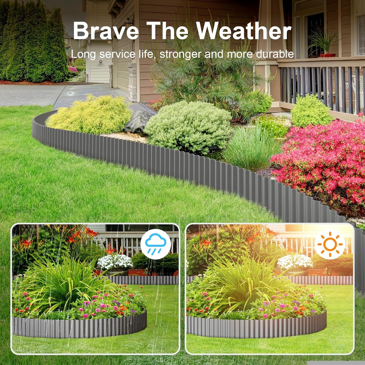 Land Guard Corrugated Garden Edging Border, 12" x 25' Landscape Paver Edging, Tall Landscape Edging, Fence for Garden, Flower Bed, Lawn and Landscape Edging (Grey)