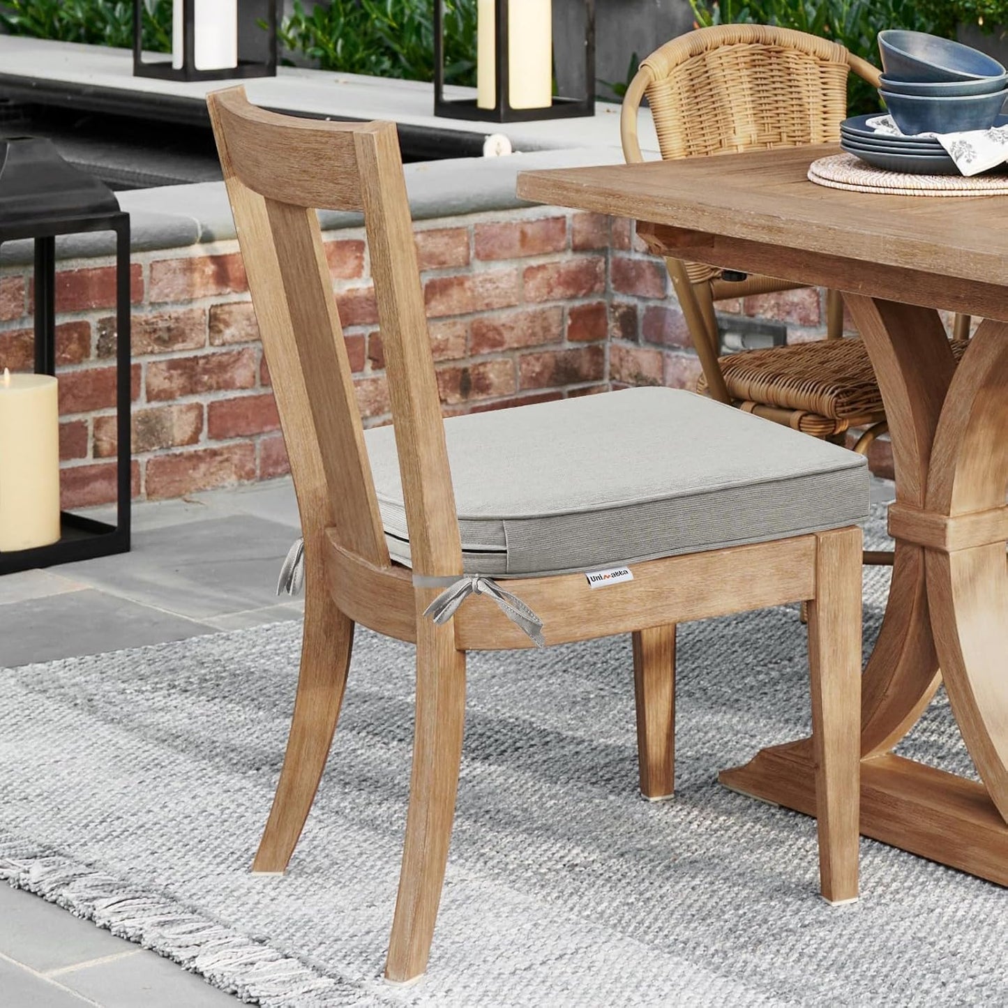 Sunbrella Round Corner Seat Cushions, 17" x 16" x 2", Set of 4, Indoor Outdoor Water Repellent Universal Chair Pads with Ties for Patio Furniture, Garden Dining Chairs, Specrtum Pebble