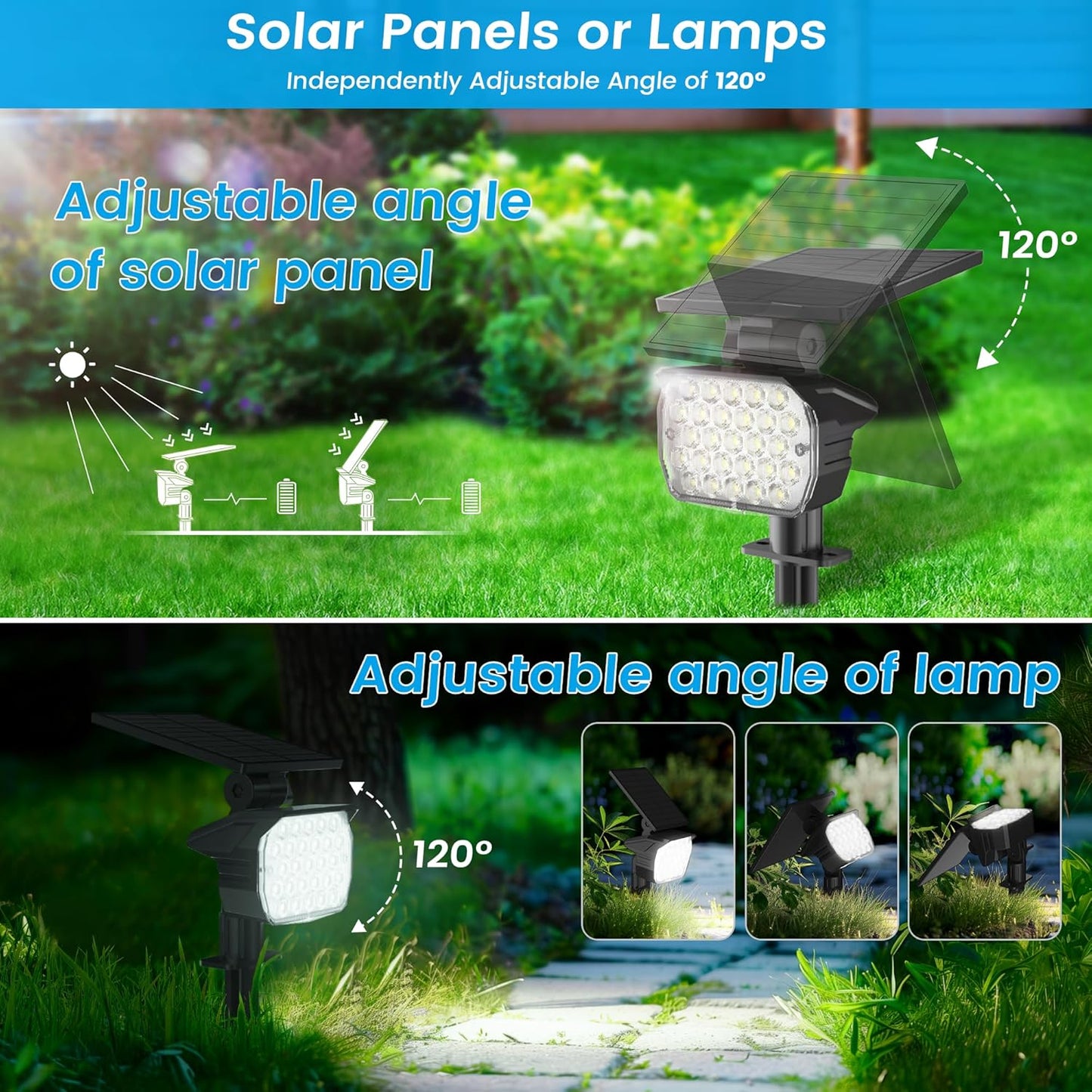 VOLISUN Solar Spotlight Outdoor, IP67 Waterproof Solar Landscape Spot Lights，Uplights for Yard Garden Pathway - 8 Pack (Cool White) 27 LED 3 Lighting Modes