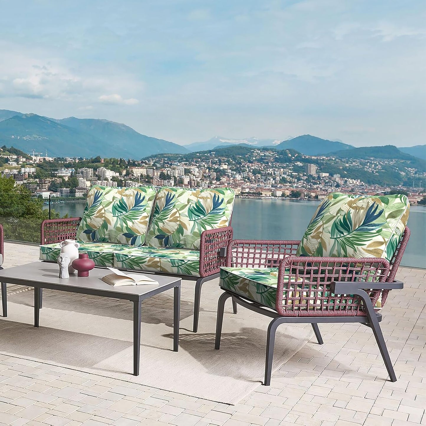 LVTXIII Outdoor Deep Seat Cushion Patio Seat and Back Cushion Set Seasonal Chair Cushion with Removable Cover and Adjustable Buckle for Home and Garden, 22"x22"x4", Lush Leaf Green