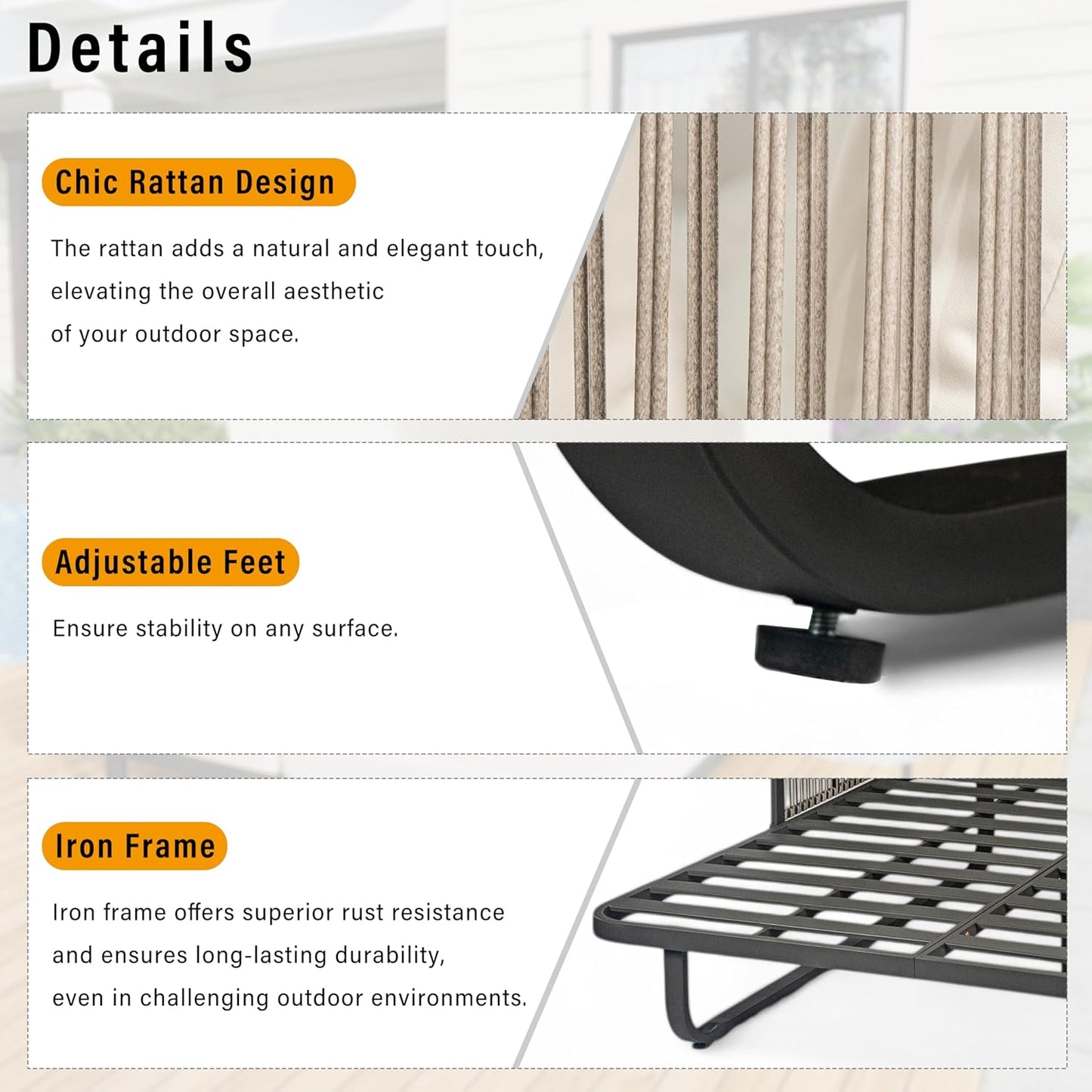 kevinplus Outdoor Patio Sunbed Daybed Double Lounge with Adjustable Canopy for Garden Backyard Pool, Iron Frame & Rattan Material & Moveable Cushion Cover, Beige